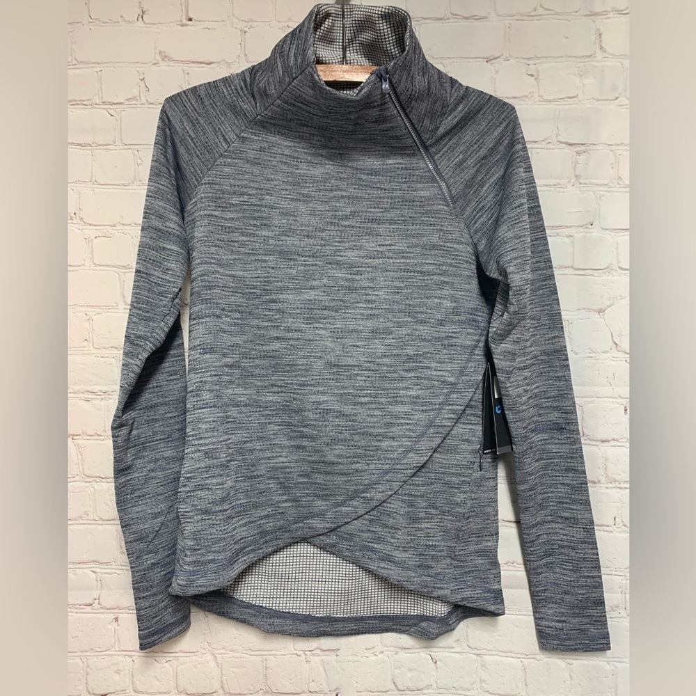NEW IBKUL Black Waffle 1/4 Zip Assymetrical Top Size XS 34” - Picture 2 of 10